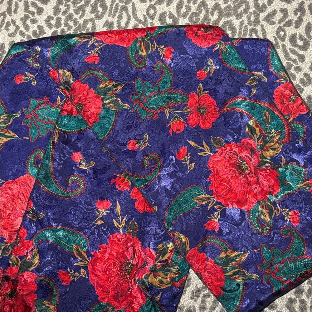 Vintage sateen damask floral silky long scarf